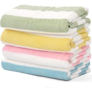 Touchat 4 Pack Cabana Stripe Beach Towels,30 by 60 Inches, Oversized Microfiber Towels Set for Pool,Super Absorbent Bath Towels for Bathroom,Kids and Adult,4 Colors (Pink+blue+green+yellow)