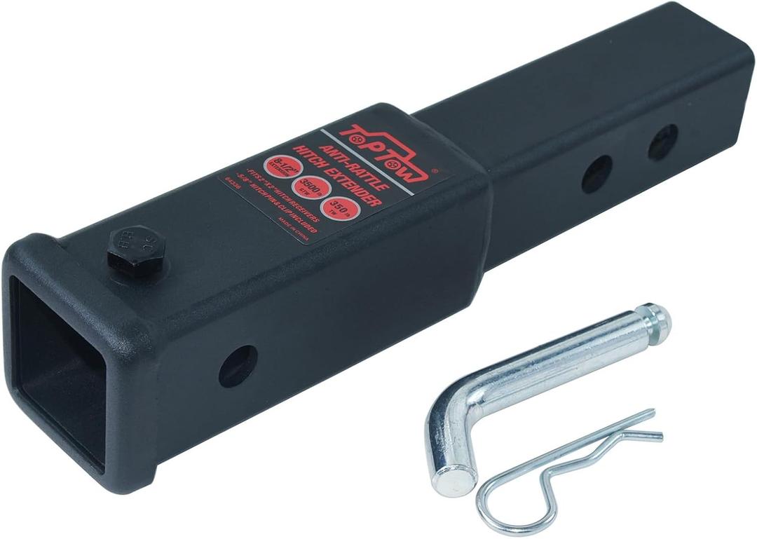 TOPTOW Trailer Hitch Extender, Fits for 2 inch Hitch Receiver, 7-inch and 8 1/2-inch Extension Length, with 5/8 inch Hitch Pin and Clip, Anti-Rattle Bolt Included