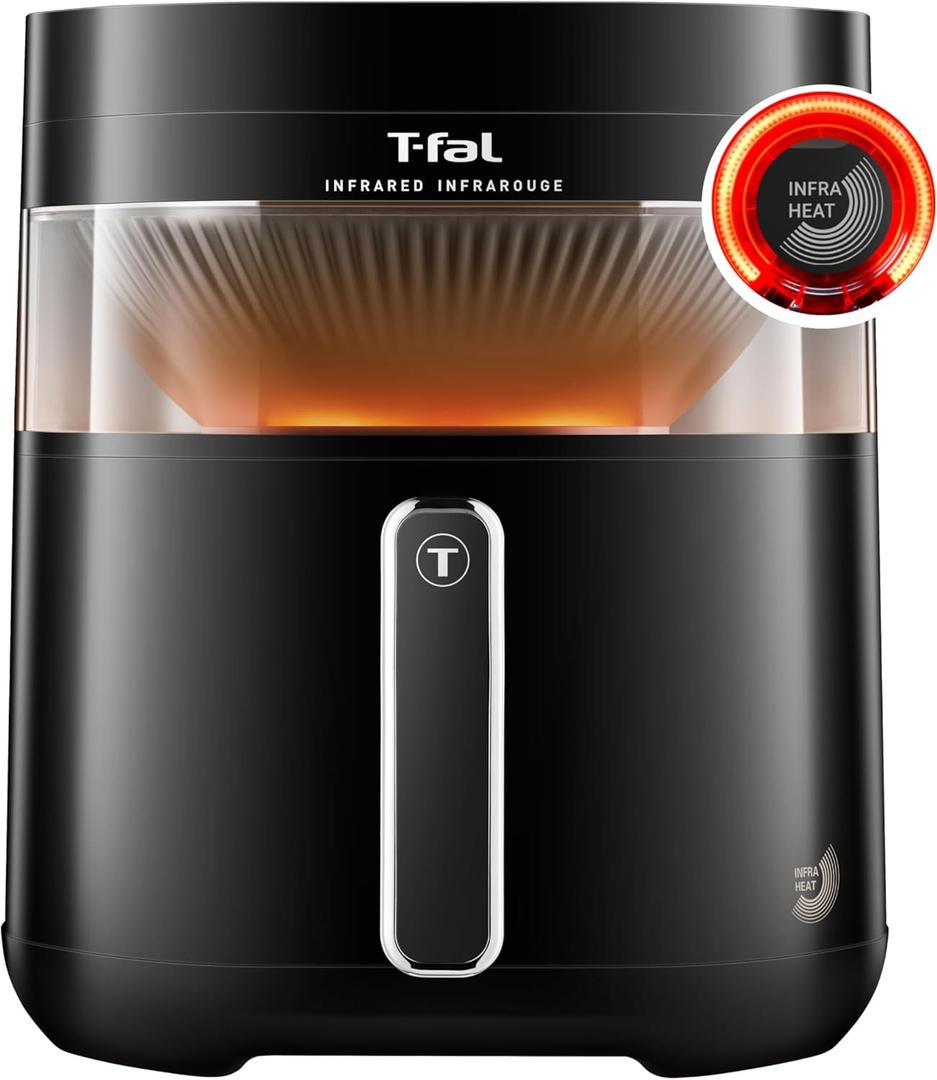 T-fal Infrared Air Fryer, 2x Faster Than Traditional Heating*, Large Air Fryer Dehydrator Combo, 8 Cooking Functions, Window With Light, No-Shake Technology, Dishwasher Safe, 1800W, Black (7.3 quarts)