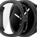 Misxi 2-Pack Hard PC Case with Tempered Glass Screen Protector for Samsung Galaxy Watch 8 44mm, Overall Protection Anti-Slip Scratch-Resistant Cover for Galaxy Watch8, Black