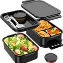 Jelife Adult Bento Box Lunch Box - Large Style Stackable Bento Lunch Box for Adults, 72oz All-in-One 3 Layers Bento Boxes Leak-Proof Lunchbox with Utensil Sauce Containers for Dining Out,Work, Black