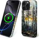 Magnetic Case for iPhone 15 Pro Max,Compatible with Magsafe,PC Hard Shell Silicone Inner Bumper,Anti-Scratch Full-Body Cover Shockproof Slim Case for iPhone 15 Pro Max - Mountains Sunset