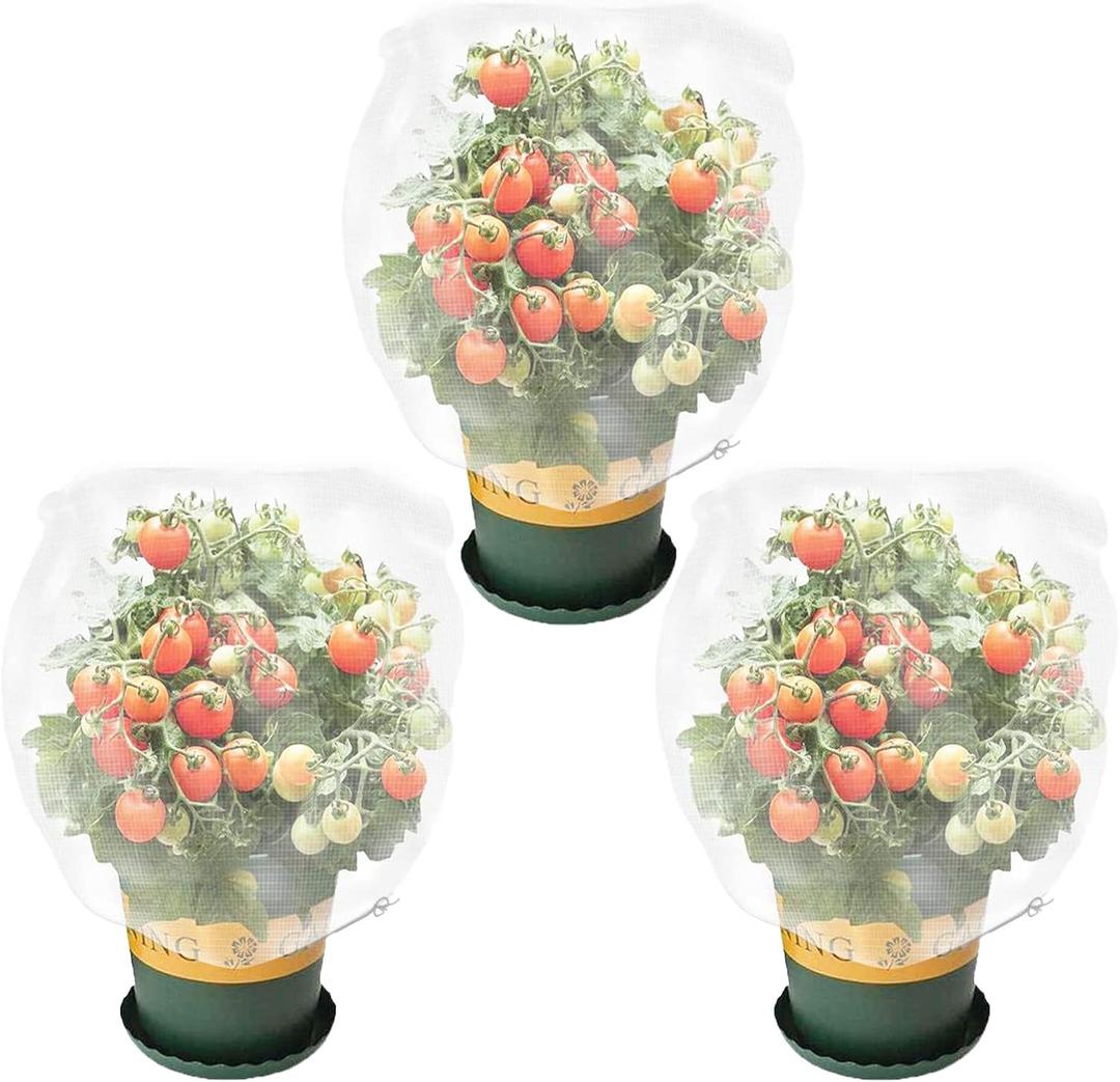 3 Pack Plant Barrier Net Mesh with Drawstring, Tomato Protective Cover Garden Plant Barrier Bag (3.5X2.3 Ft)