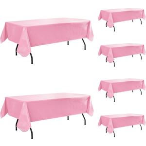 Vinyl Tablecloth with Flannel Backing-6 Pack Pink 60x84 Inch Waterproof PEVA Table Cloth Outdoor Plastic Table Sheets-Wipeable Spillproof Oilcloth Covers for Picnic Party Camping Dining