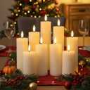 Retisee 9 Pcs Christmas LED Flameless Pillar Candles with Remote Battery Operated 3D Wick Flickering Fireplace Candle Indoor Decoration for Fall Christmas Winter, Ivory