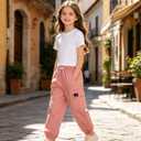 Betusline Girls 2 Piece Summer Outfits,Kids Casual Short Sleeve Crop Top & Cargo Jogger Pants Sets,4T-14Y