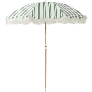6FT Stripe Fringe Beach Umbrella for Sand with Sand Anchor, UPF 50+ Sun Shade with Tassels, Adjustable Tilt Pole, Portable Coastal Umbrella for Beach & Pool, Heritage Ocean Cypress Stripe
