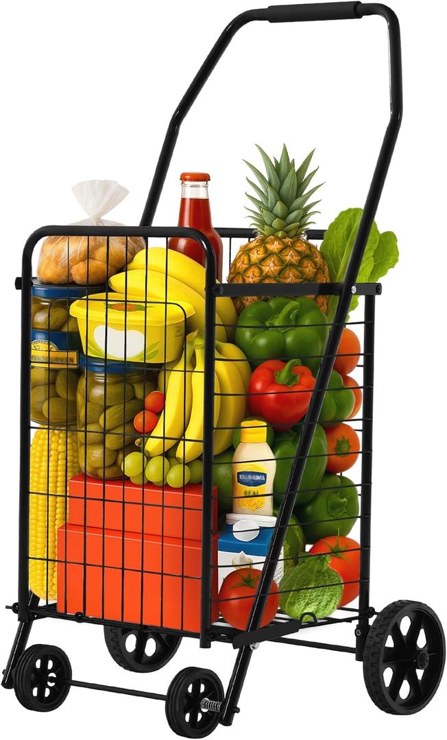 YITAHOME Folding Shopping Cart with Wheels, Portable Collapsible Grocery Cart for Seniors, Rolling Utility Cart for Laundry, Storage & Organizer (Foldable, Easy Carry) (Medium)