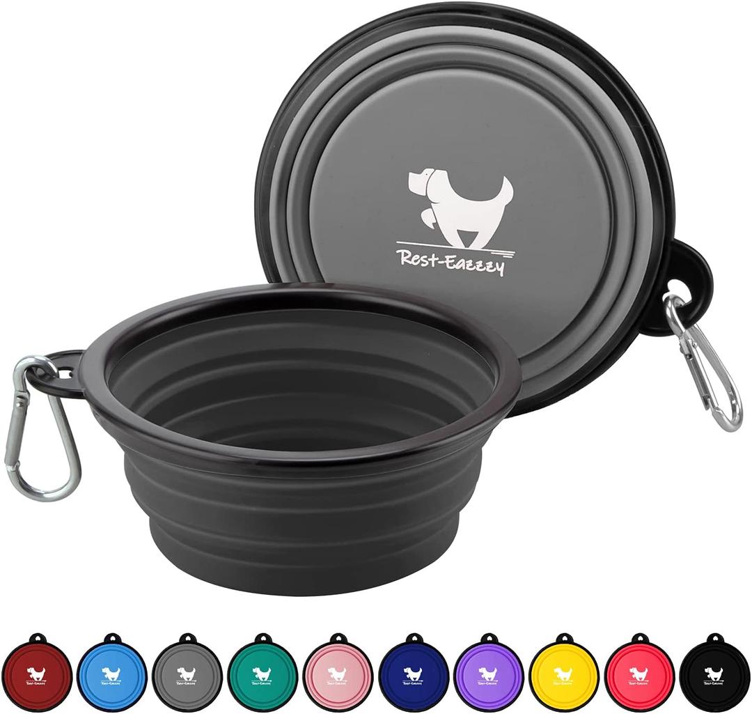Collapsible Dog Bowls for Travel, 2-Pack Dog Portable Water Bowl for Dogs Cats Pet Foldable Feeding Watering Dish for Traveling Camping Walking with 2 Carabiners, BPA Free (grey&black)