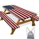 Play Tailor Picnic Table Cover with Bench Covers Camping Essentials Waterproof Windproof Camping Tablecloth with Drawstring Bag, Fitted Rectangle Tables and Seats, 72in, American Flag