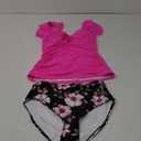 Tankini Swimsuit for Women Tummy Control Two Piece Bathing Suit Ruched Ruffle Swimwear Top with Bottom (Medium, Hot Pink Print)