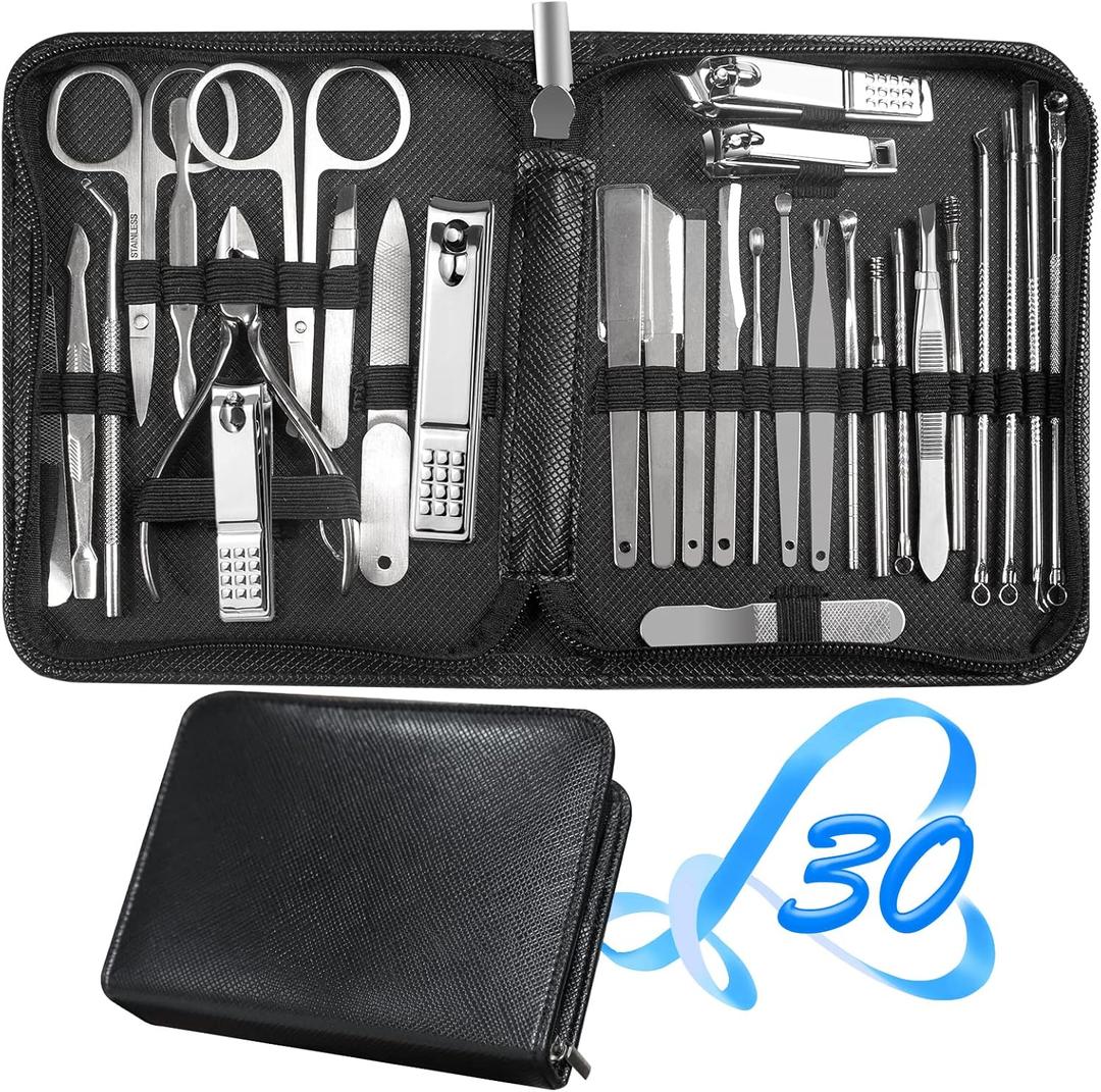 Manicure Set 30 in 1 Fingernail Clipper Set,RedFlow Nail Clippers & Toenail Clippers,Manicure Kit,Pedicure Kit,Suitable for Travel Manicure Tools,Nail Kit with Everything Profe (Black)