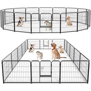 Dog Fance, 16 Panel 24” Height Puppy Fence Exercise Pen for Yard Gate, Indoor Outdoor Heavy Duty Anti-Rust Metal Playpens with Doors Portable for RV Camping - Small/Medium/Large Pets
