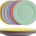 greenandlife 10inch/6pcs Dishwasher & Microwave Safe Wheat Straw Plates - Lightweight Reusable Unbreakable Dinner Plates, Non-toxin, BPA Free and Healthy for Kids & Adults (6colors-Flat)