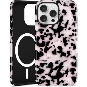 Magnetic Little Tortoise Shell Phone Case for iPhone 13/14, Compatible with MagSafe, Cute White Aesthetic Leopard Print Soft TPU Hard PC Shockproof Protective Phone Cover for Women Girls