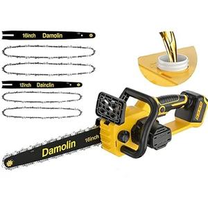 12"+16" 2-IN-1 Brushless Electric Chainsaw Cordless Compatible with Dewalt 20V MAX Battery, Battery Powered Chainsaw with Auto Oiler, 2x 12''+16'' Chains for Tree/ Wood Cutting Pruning-ONLY TOOL