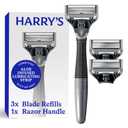 Harry's Original Shaving Kit for Men - Razor Handle and 3 Razor Blade Refill Cartridges - German Engineered - Charcoal (1 Count (Pack of 1))