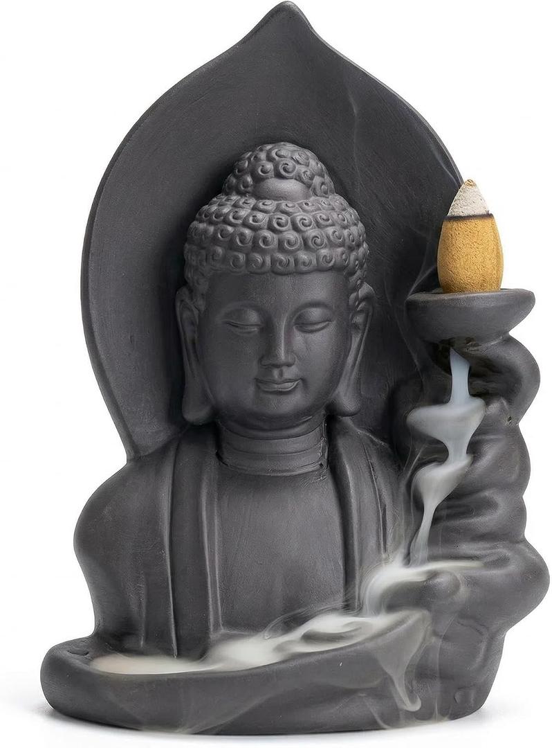 Ceramic Incense Burner, Waterfall Reflux Design, Aromatherapy Holder for Cones and Sticks, Dark Brown (404)