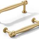 khtumeware 2 Pack 4inch(102mm) Hole Center Brushed Gold Cabinet pulls Matte Gold Solid Heavy-Duty Tradition Kitchen Cabinet Handle Cabinet Hardware for Dressing Table Bathroom Pull