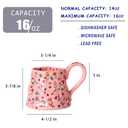 Mkour 16oz Large Ceramic Coffee Mugs, Handmade Big Tea Cups, Floral Design, Wide Bottom with Large Handle for Office and Home, Microwave and Dishwasher Safe (Pink)