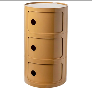 3 Tier Round Nightstand with Drawer, Ginger Yellow Round Side Table Small Plastic Storage End Table Suitable for Bedroom, Living Room, Bathroom (Ginger Yellow)