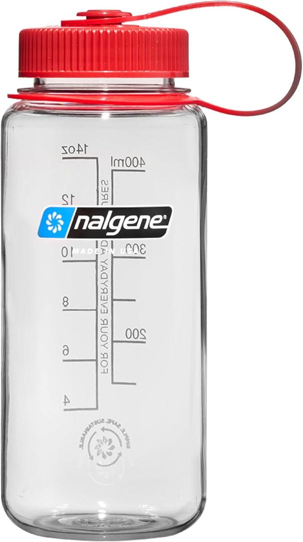 Nalgene Sustain Tritan BPA-Free Water Bottle Made with Material Derived from 50% Plastic Waste (Using ISCC Certified Mass Balance), 16 OZ, Wide Mouth, Clear
