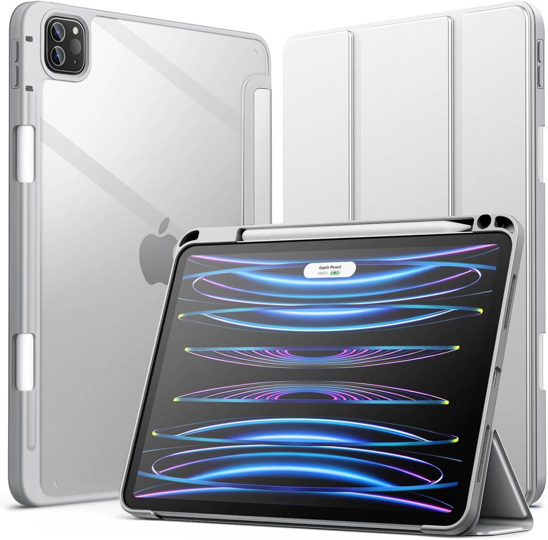 JETech Case ONLY for iPad Pro 11 Inch (2022/2021/2020/2018) with Pencil Holder, Clear Transparent Back Shell Slim Stand Shockproof Tablet Cover, Auto Wake/Sleep (Silver)