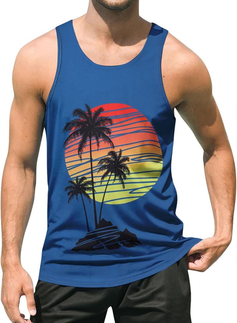 uideazone Mens Beach Tank Top Summer Sleeveless Shirt Graphic Quick Dry Gym Workout Tank Top (Medium, Blue Black)