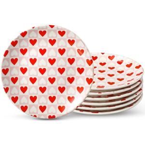 Hushee 6 Pcs Dessert Plate 6 Inch Round Heart Ceramic Plates Valentine Salad Dishes for Party Wedding Party Kitchen Food(Valentine's Day Heart)