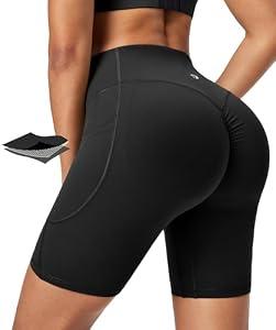 IUGA Gym Shorts Women Scrunch Butt Lifting Tummy Control Biker Shorts with Pockets High Waist Yoga Booty Workout Running 6", Black