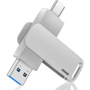 256GB Dual USB 3.0 2 in 1 OTG USB Type-C Jump Drive, Memory Stick for Photos/Videos/Music, External Storage for Smartphones, Tablets, PC, Mac (Sliver, 256GB)