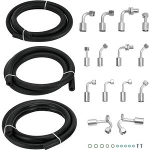 17PCS Air Conditioning Hose & Fitting Kit, Universal Air Conditioning Extended Length Hoses Includes 6.5ft #6#8#10 AC Hoses and #6#8#10 AC Fittings (17psc)