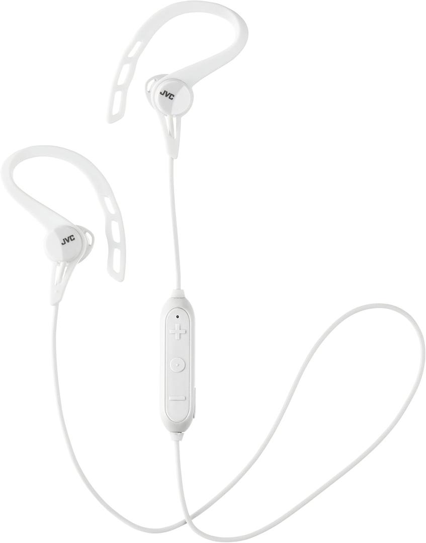 JVC Wireless Sports Ear Clip Headphones, Bluetooth Connectivity, Sweat Proof IPX2, Pivot Motion Fit - HAEC20BTW (White)