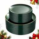 PULOTE 100PCS Green Plastic Plates - Green Disposable Plates With Gold Rim - Include 50 Pieces Dinner 10.25inch,50 Pieces Dessert 7.5inch for Party&Christmas