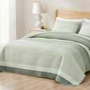 Chezmoi Collection Reed 3-Piece Chic Patchwork Striped Quilt Set - Green Floral Coverlet - Pre-Washed Cotton Lightweight Reversible Bedspread, Super King Size