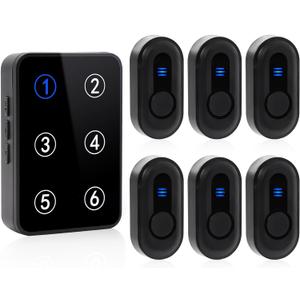 Wireless Caregiver Pager Call Button Nurse Call System 500Ft Range with LED Number Display for Elderly/Patient/Disabled at Home/Hospital/Clinic(6 Waterproof Call Button & 1 Receiver)