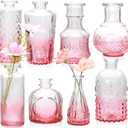 Pink Small Flower Vase Set, Glass Bud Vase in Bulk Set of 8, Artistic and Cultural Flavor Mini Vases for Home Office Decor, Bedroom, Office, Living Room Decorations, Wedding