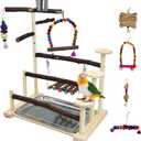 PINVNBY Bird Playground 9 PCS Parrot Perch Stand Play Gym Cockatiel Wood Bird Toys Birds Cage Accessories Playpen with Feeder Cups Hanging Swing Toys for Parakeet Conure Lovebird Cockatiel (14.76"L x 9.45"L x 17.7"H)