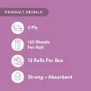 Amazon Aware Bamboo Paper Towels, 12 Rolls, 2 ply, FSC Certified, 150 Sheets, 1800 Count, Pack of 12, Plastic-Free, White