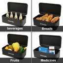 Modern Rustic Black Stainless Steel Bread Box, 16.1 x 8.9 x 6.3 inches, Roll Top Bread Storage Holder for Kitchen Countertop