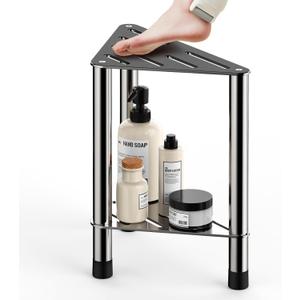 Corner Shower Stool for Inside Shower - 15.5in Shower Foot Rest with Storage Shelf, Stainless Steel Shower Stool for Shaving Legs, Bathroom Bench Suitable for Small Shower Spaces - Bath Seat