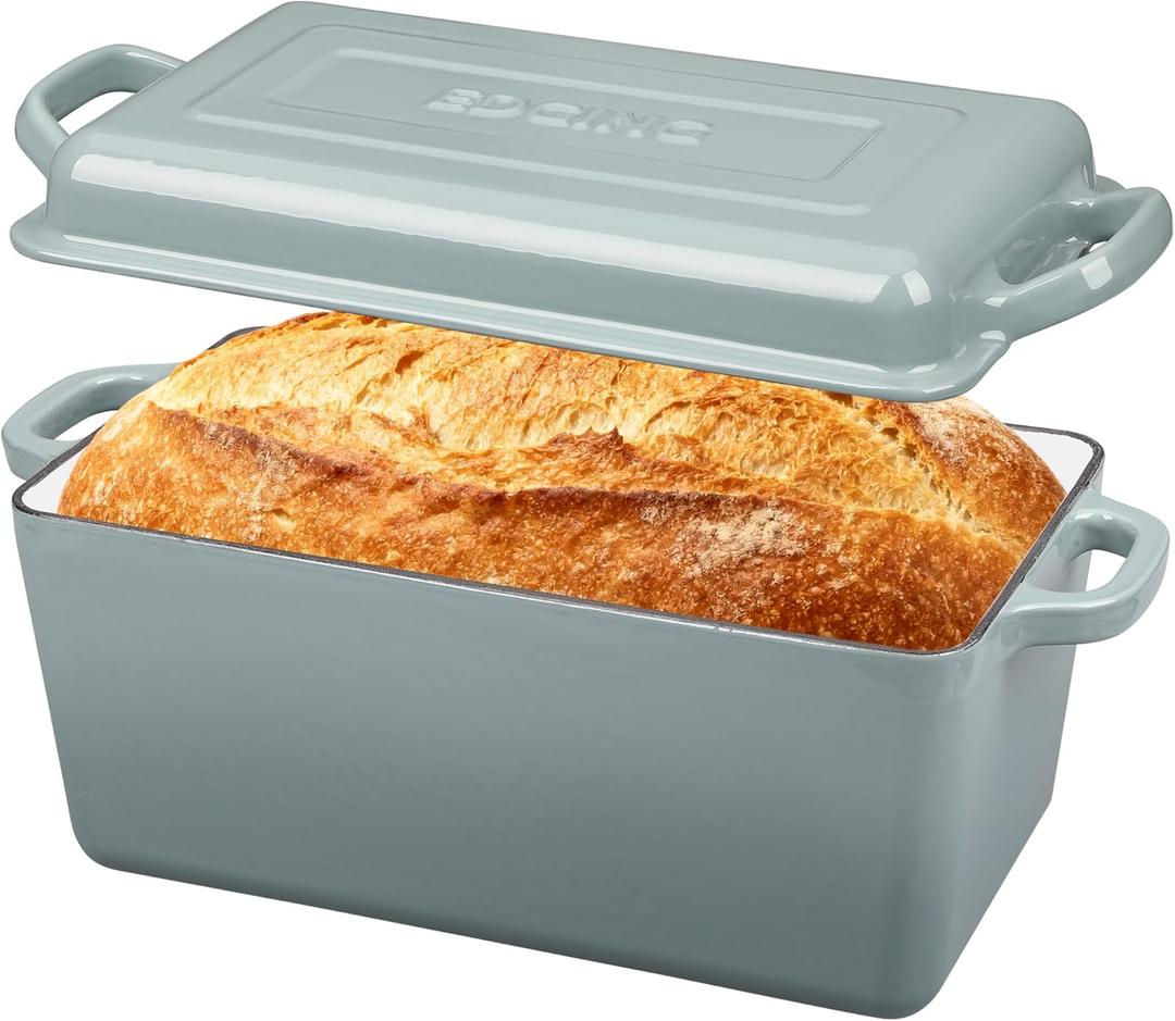 EDGING CASTING Enameled Cast Iron Dutch Oven, Oblong Bread Oven for Sourdough Bread Baking, Baking Pan, Dual Handles, Oven Safe, 4 Quart, Seasalt