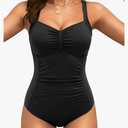 Tempt Me Women Ruched Slimming One Piece Swimsuits Tummy Control Vintage Bathing Suits, Size L