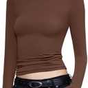 PUMIEY Women's Long Sleeve T Shirts Crew Neck Slim Fit Tops Sexy Basic Tee Smoke Cloud Pro Collection Size M