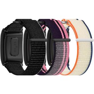 E ECSEM Sport Nylon Loop Band Compatible with WHOOP 5.0/4.0 Adjustable Breathable Braided Elastic Straps Replacement Stretchy Wristband for WHOOP 5.0 Activity Tracker (Black&Pink&Orange)