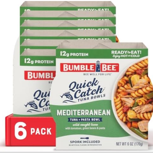 Bumble Bee Quick Catch Mediterranean Pasta, Wild Caught Tuna and Pasta Bowl, 6 oz (Pack of 6) - Ready to Enjoy, Spork Included - 14g Protein per Serving - No Artificial Flavors - Good Source of Fiber, Best Buy Feb 2026