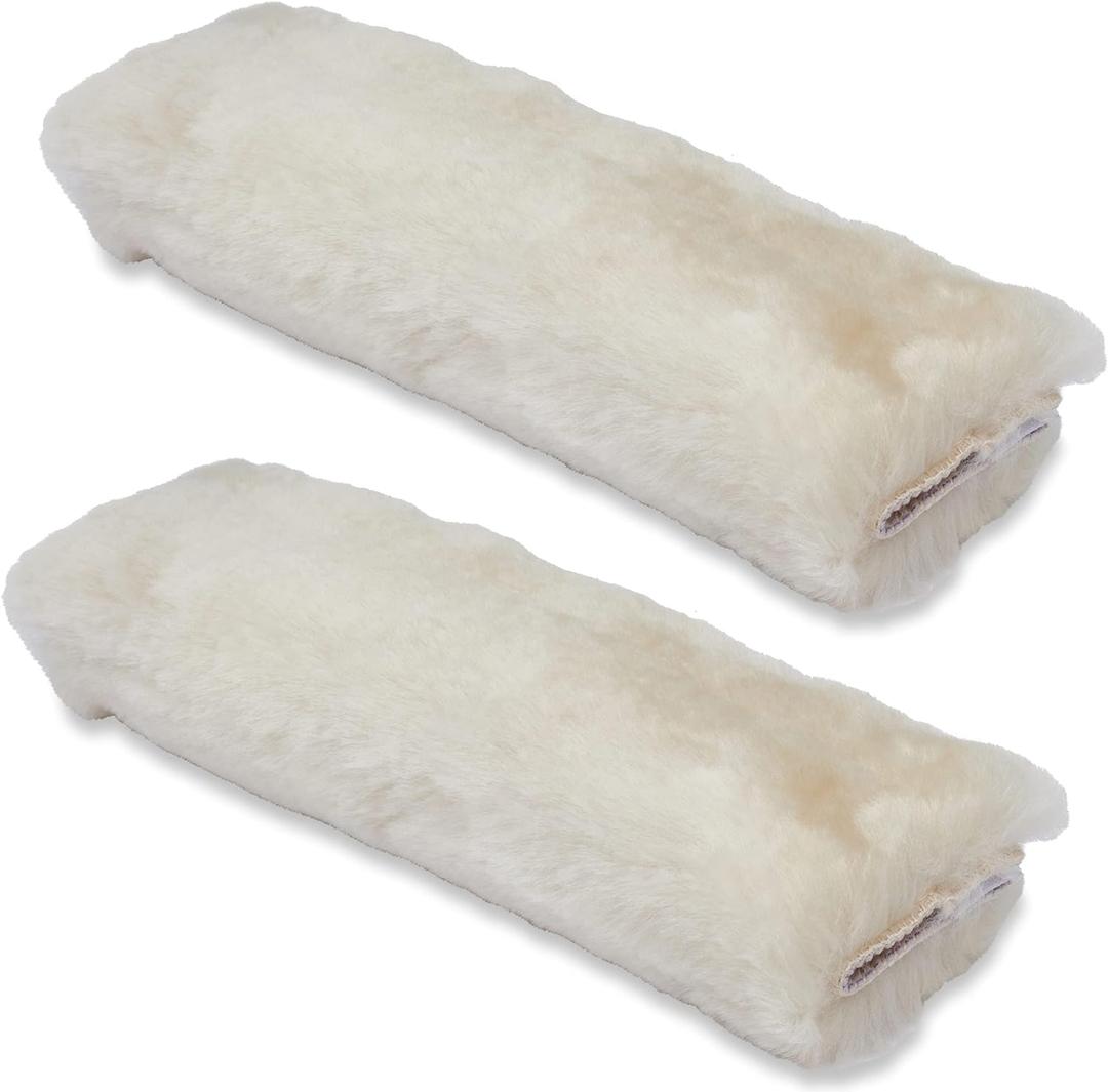 Andalus Brands 2 Pack Genuine Merino Wool Sheepskin Seat Belt Cover  Soft Shoulder Pad, Neck Cushion Protector  Authentic Car Accessories (Pearl)