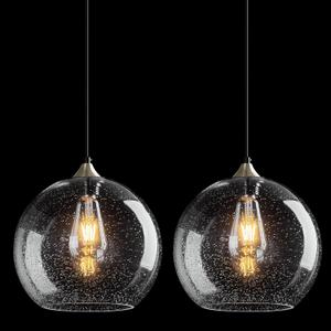 Clear Glass Pendant Lights Kitchen Island Lighting Globe Pendant Light Fixtures Modern Pendant Lighting for Kitchen Island Bedroom Living Dining Room Light Fixture(9.84in, 2-Pack)