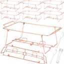 Geosar 32 Pack Wire Buffet Rack Stand Folding Chafing Stand Chrome Frame Serving Trays Food Warmer with Plastic Tong Fork and Spoon for Christmas Thanksgiving Home Party Catering Supplies (Rose Gold), one size
