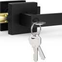 Estmoon Door Lock Matte Black Door Knob with Lock, Heavy Duty Keyed Front Door Handle Exterior Lockset, Entrance Exterior Door Knob for Bedroom, Bathroom, Front Door, Office, 1 Pack